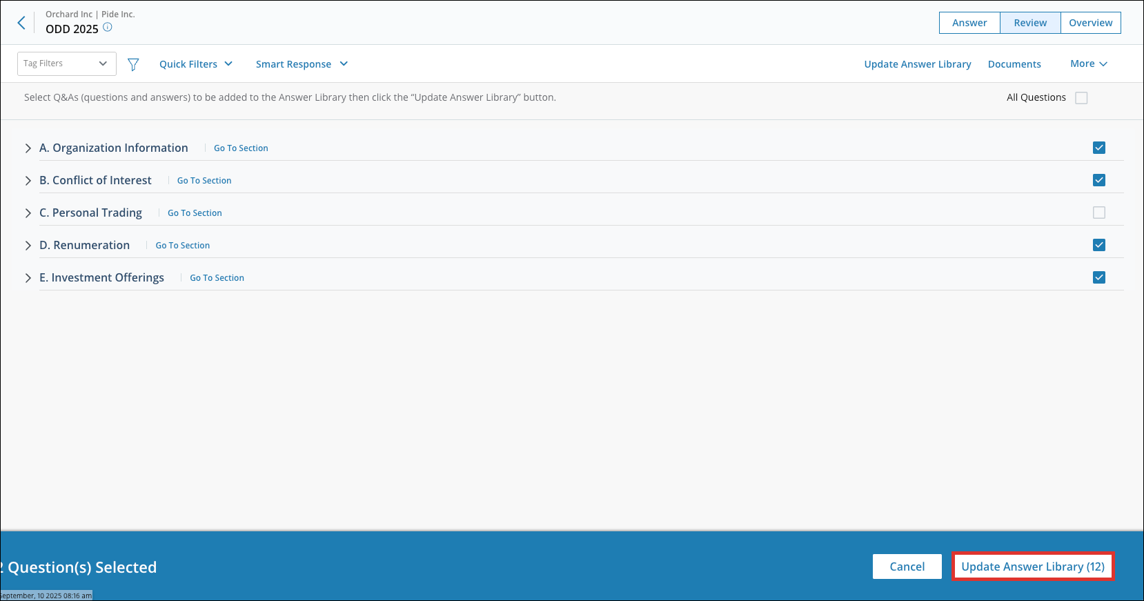 Adding Answers From an Assessment to the Answer Library 7 [R360]