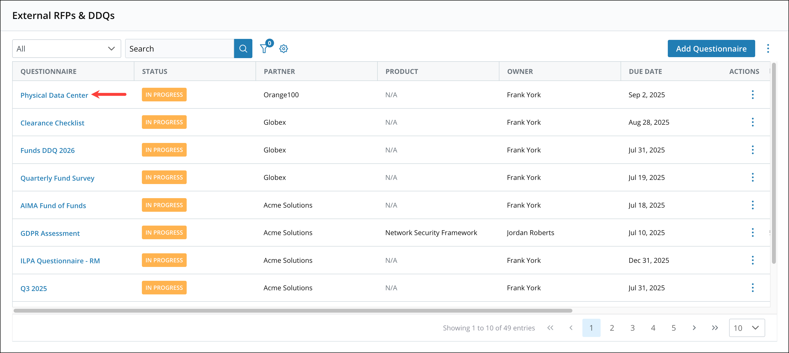 External RFPs and DDQs Module/Questionnaire[R360]