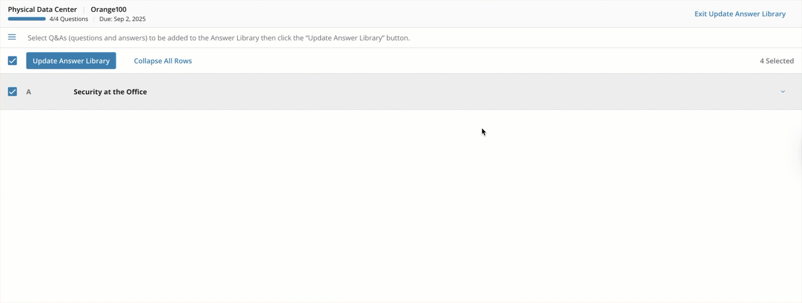 Updating Answer Library from Completed Questionnaires 2[R360]