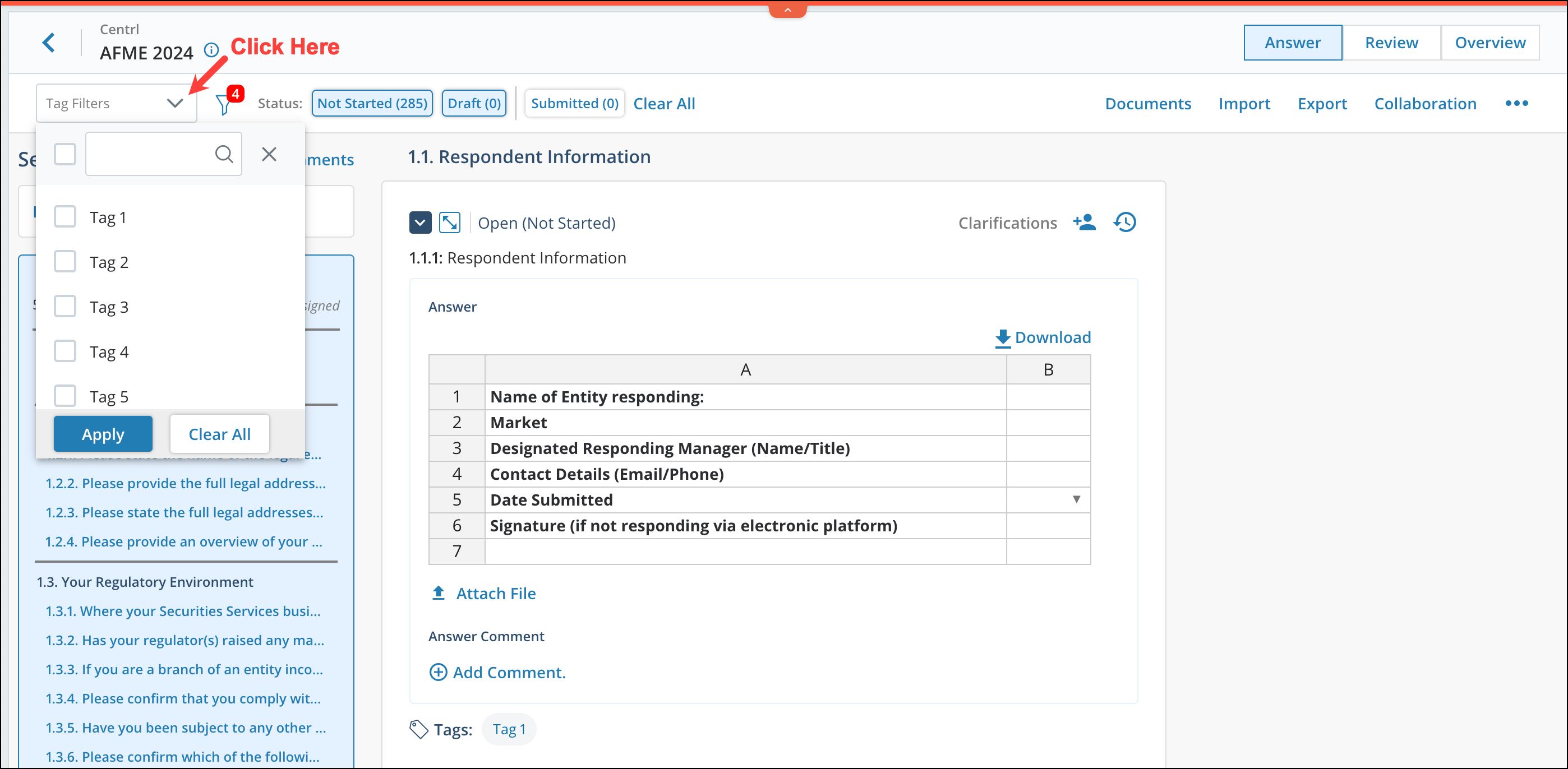 Question tags on Client Connect 4