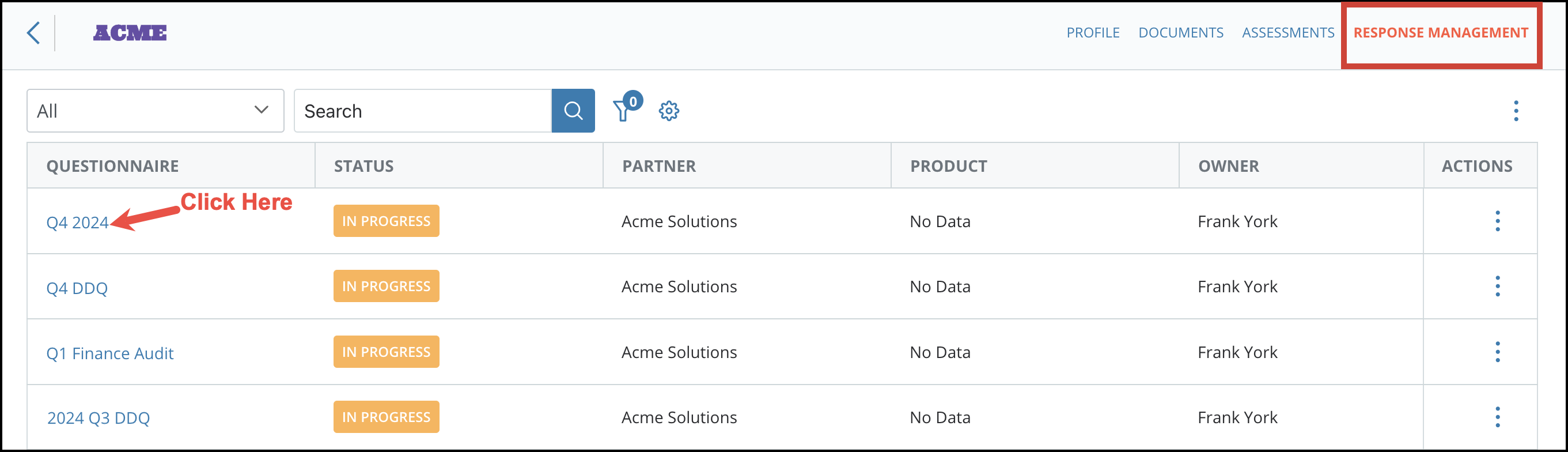 Navigating to Response Management Questionnaires 3[R360]