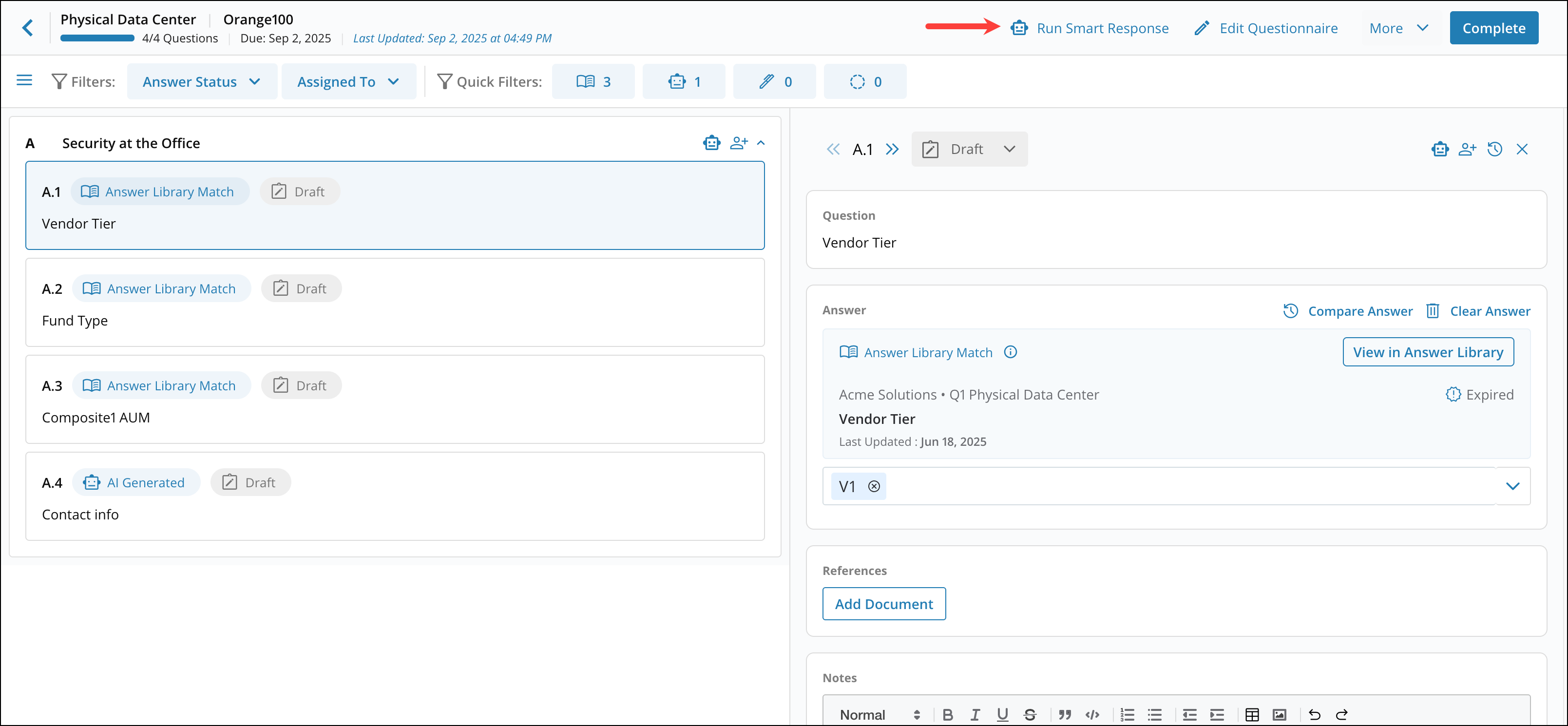 Answering Questionnaires with Smart Response 3[R360]