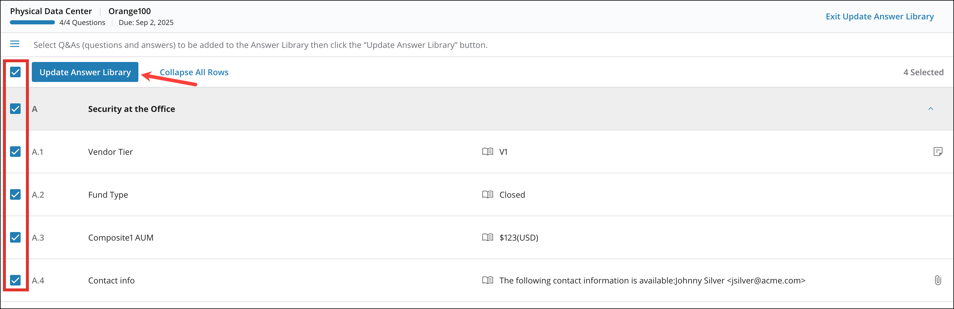 Updating Answer Library from Completed Questionnaires 1[R360]