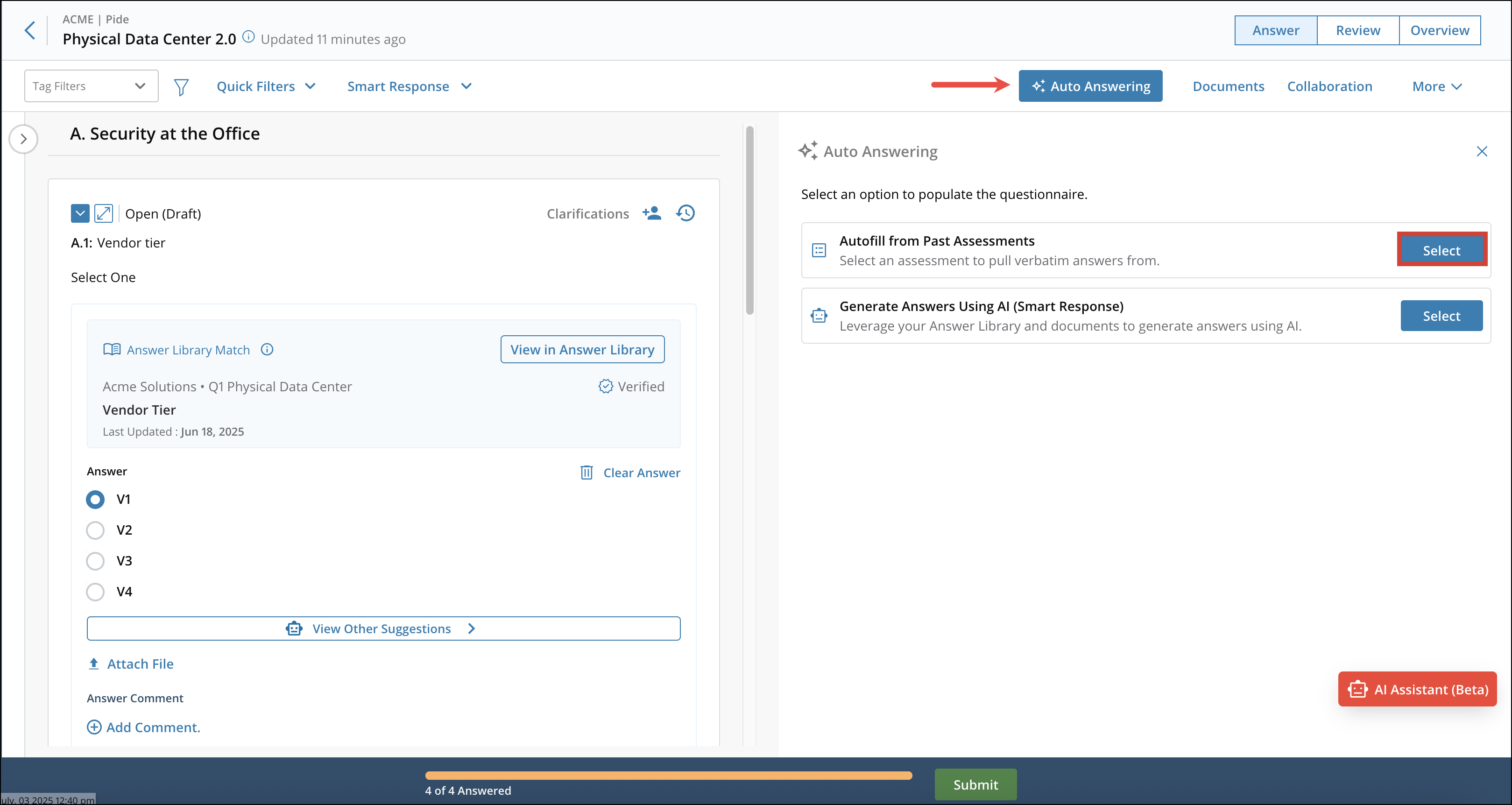 Auto Answering Selecting from Past Assessments [2] (R360)
