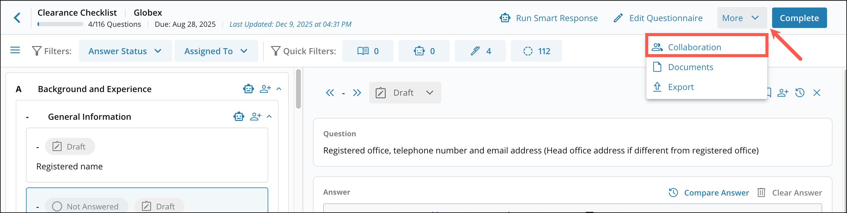 Answering Questionnaires: Options and Filters 6[R360]