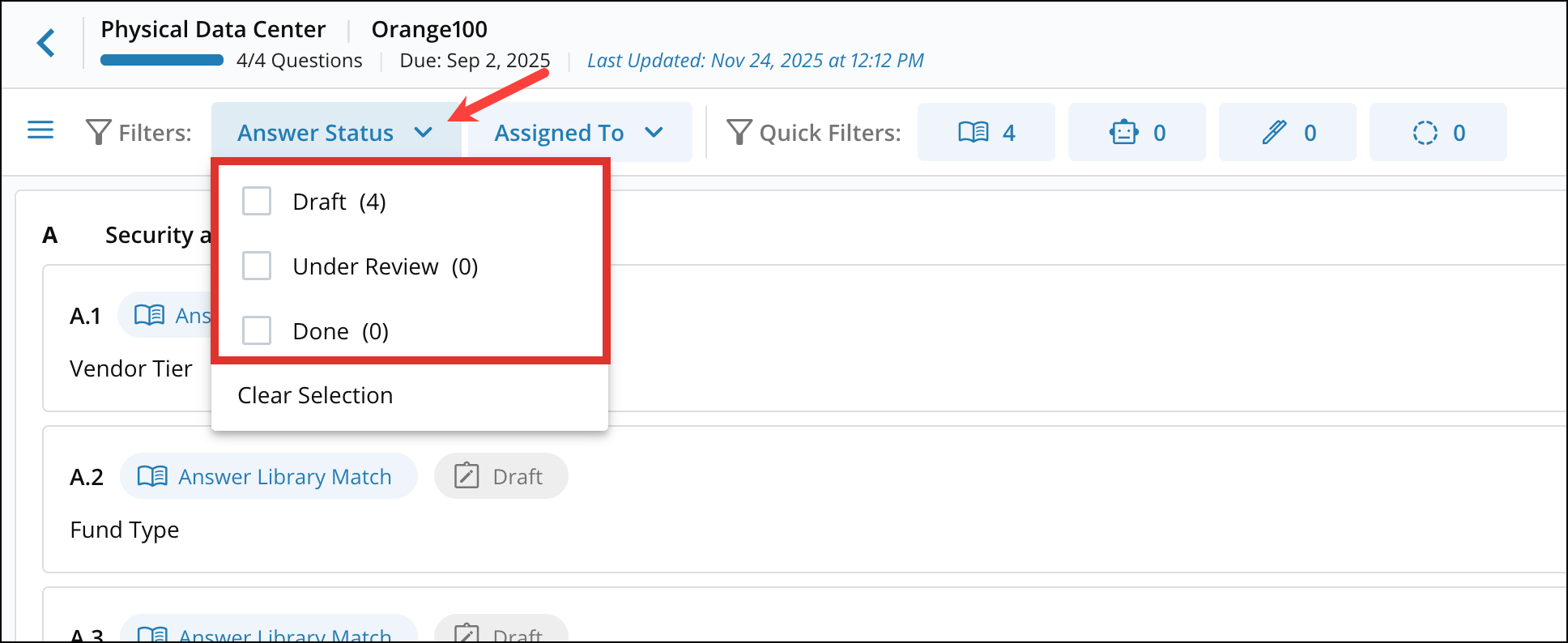 Answering Questionnaires: Options and Filters 3[R360]