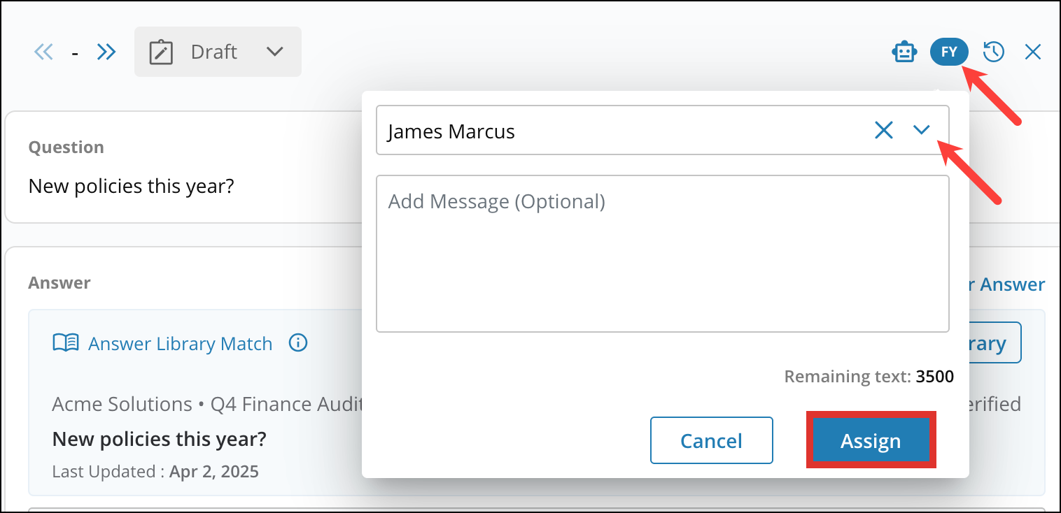Assigning Questions in External RFPs & DDQs 15[R360]