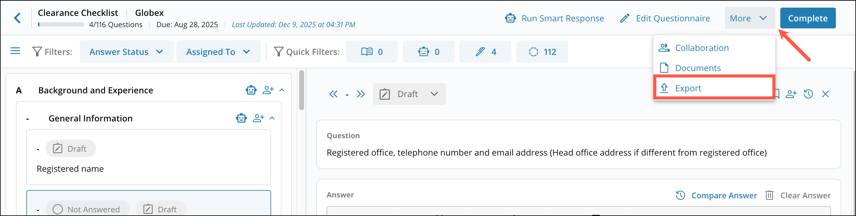 Answering Questionnaires: Options and Filters 8[R360]