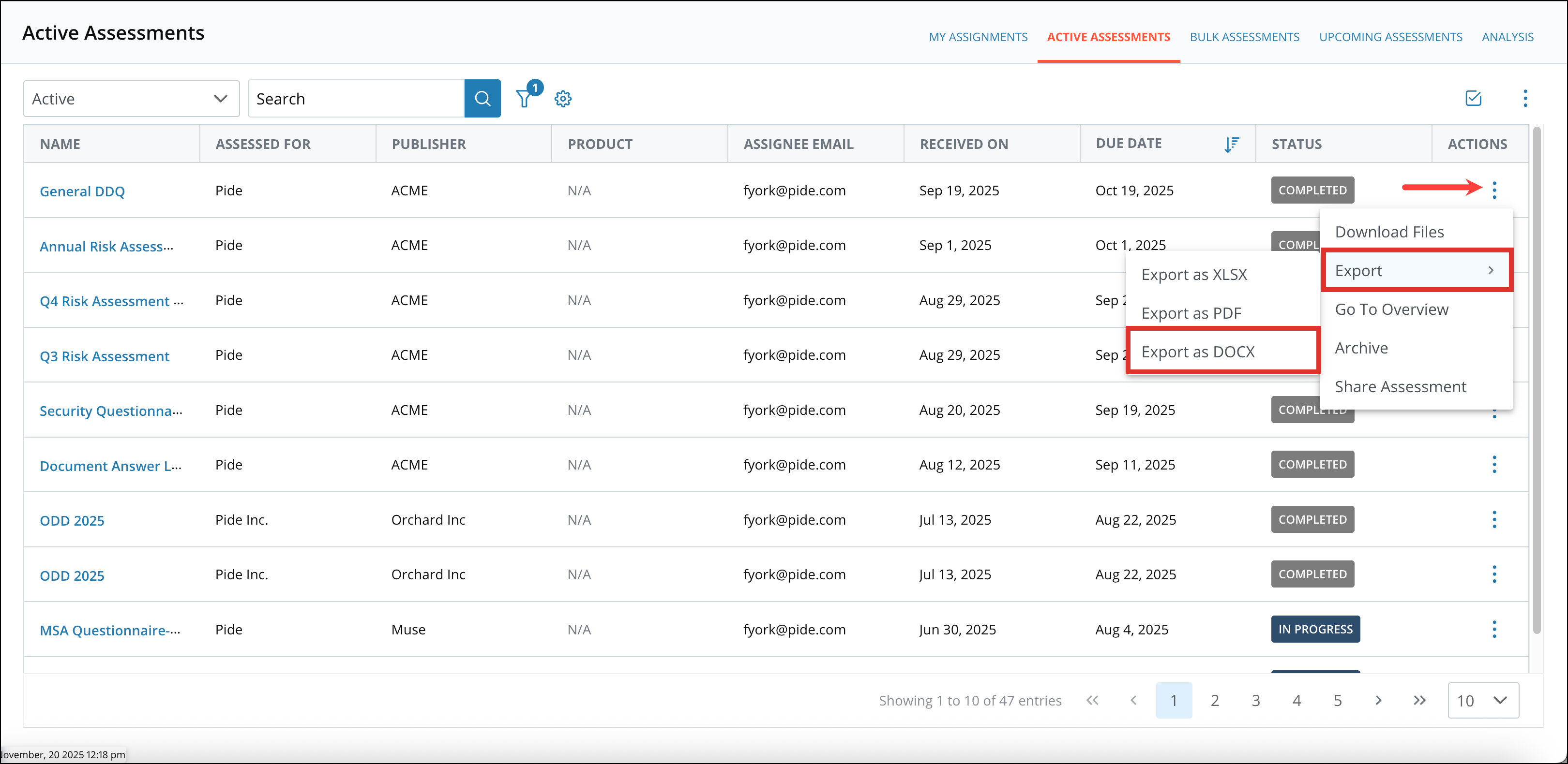 Exporting an Assessment in Word format 1[R360]
