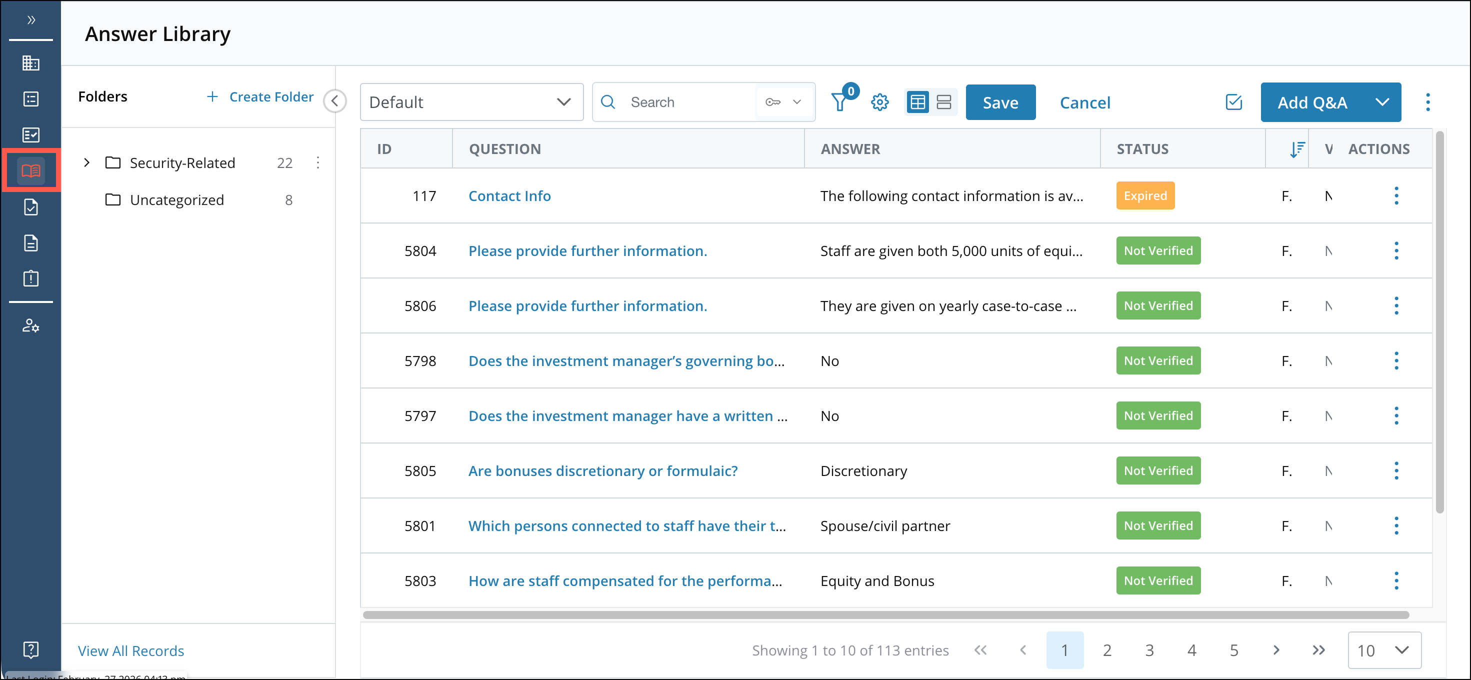 Answer Library Module