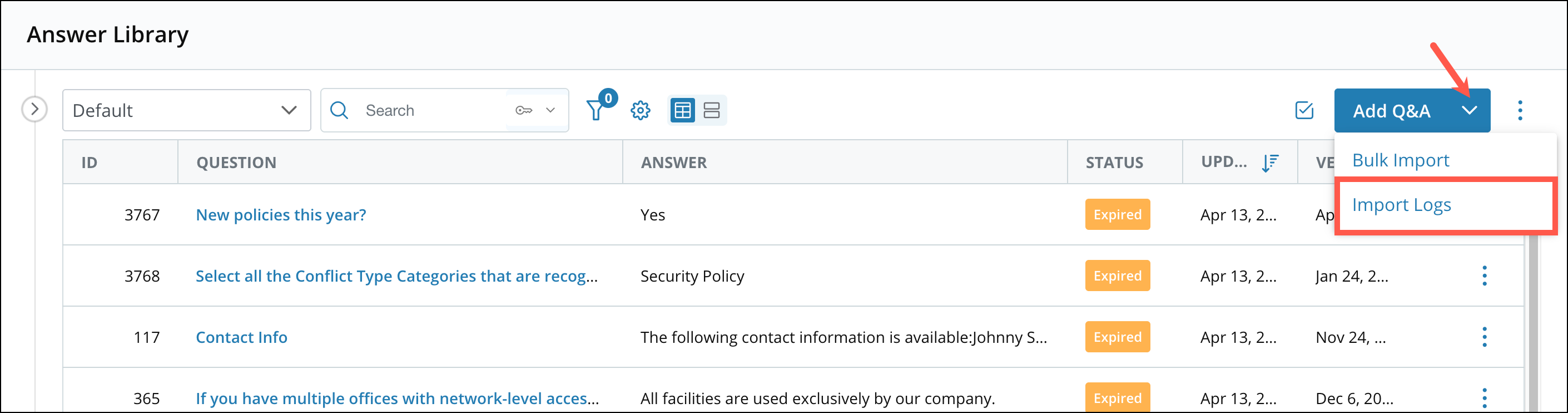 Bulk Import and Export Q&A Records 9